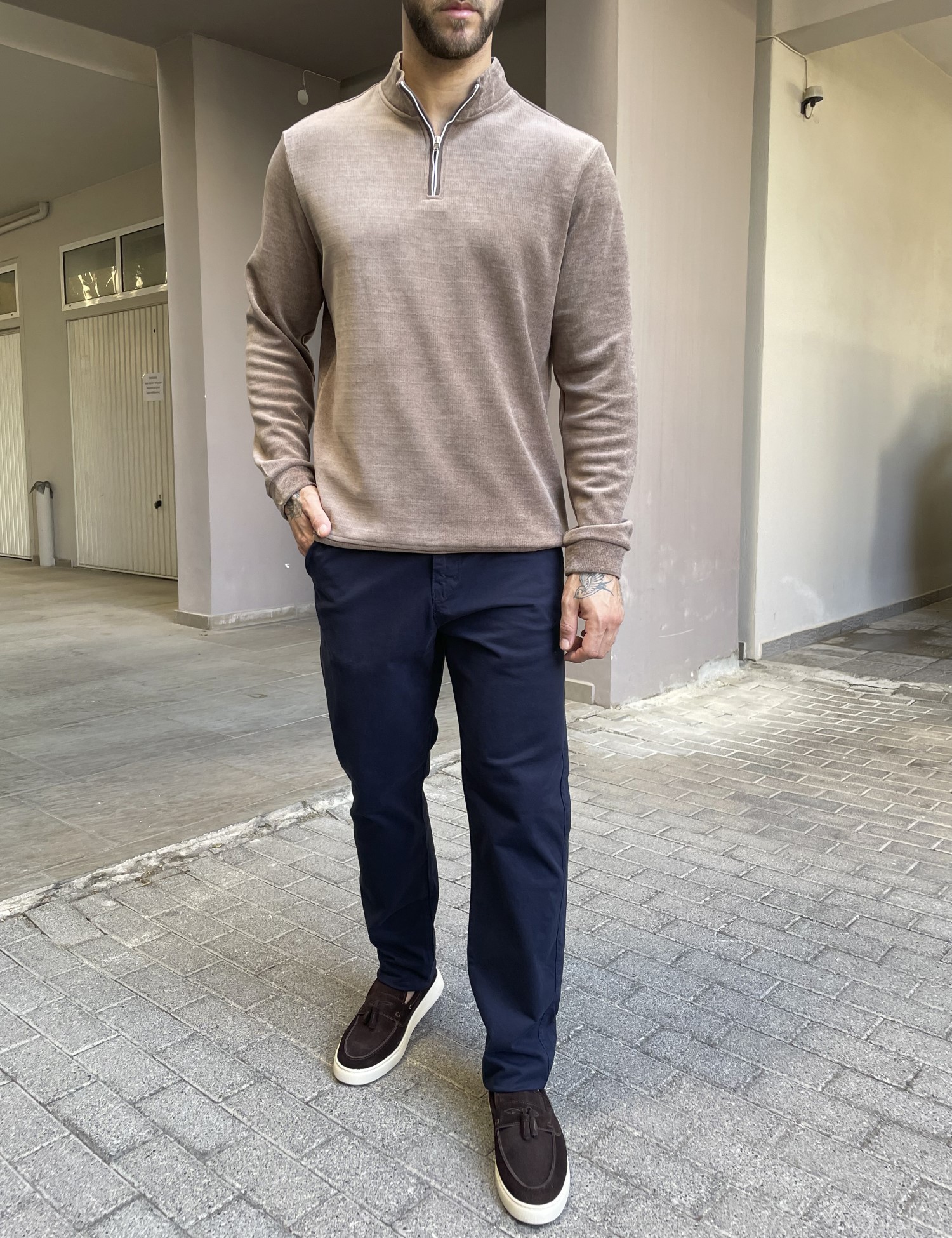 Ανδρικό πούρο πουλόβερ μονόχρωμο με γιακά και φερμουάρ 4477 φωτογραφία